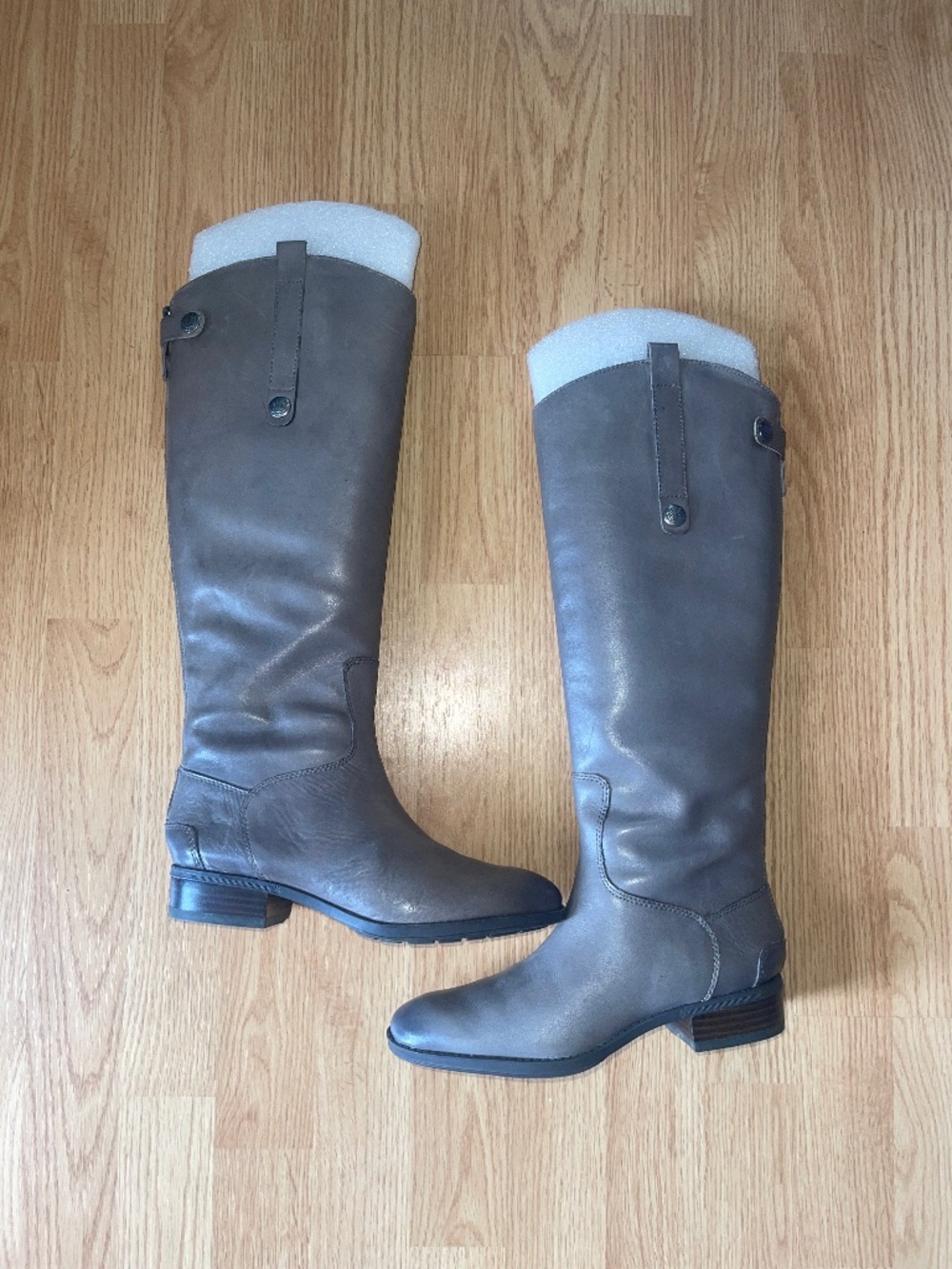 Sam Edelman Gray Tall Leather Back Zip Up Heeled Boots Size 6.5 - Picture 2 of 12